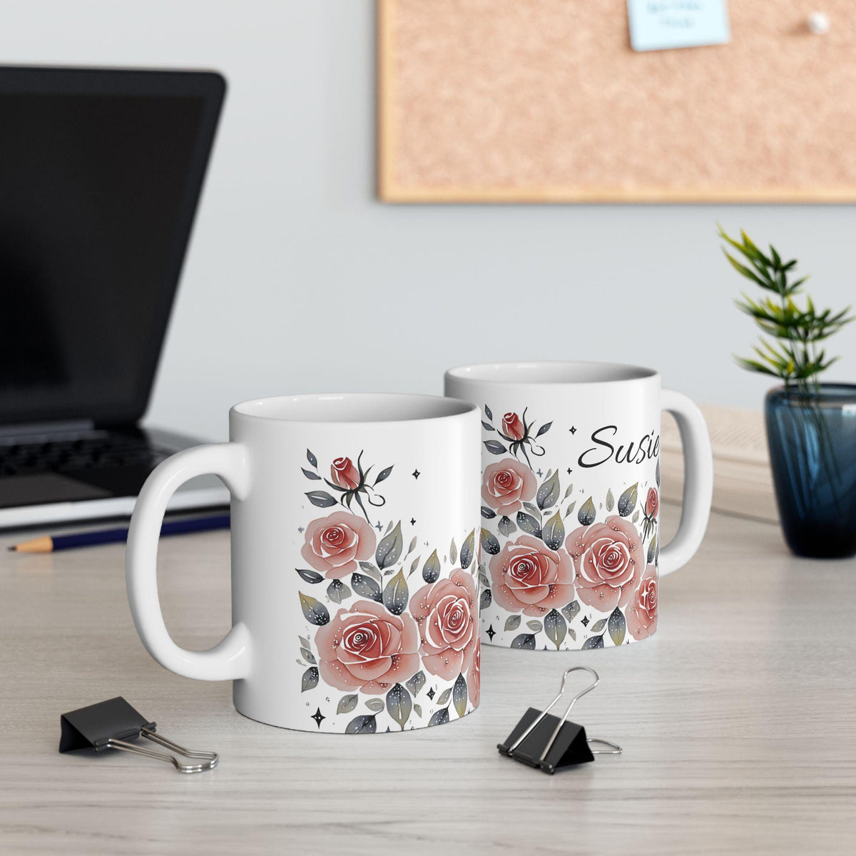 Personalized Floral Ceramic Mug: Custom Botanical Coffee Cup, Gardener Gift